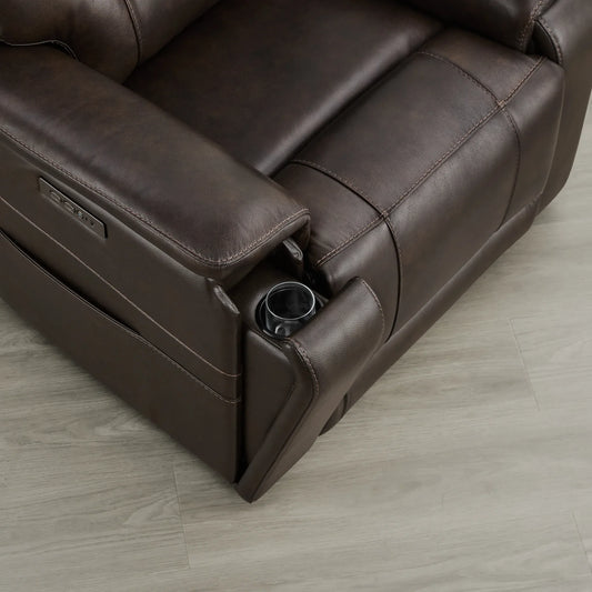 Leather Lay-Flat Power Recliner with LED Lighting