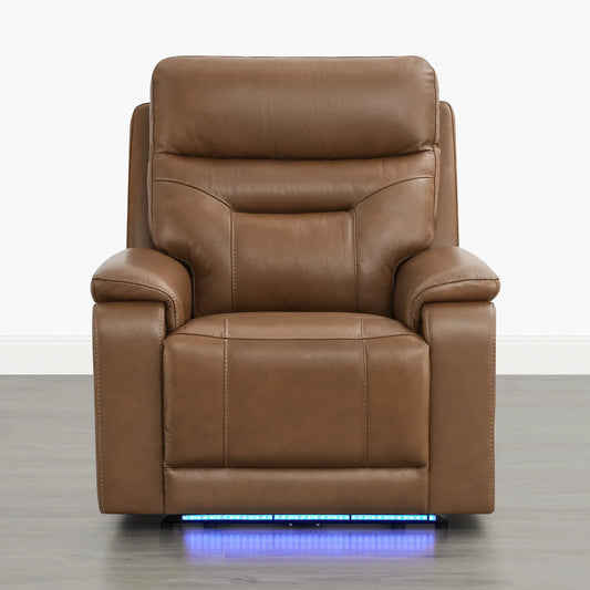 Leather Lay-Flat Power Recliner with LED Lighting
