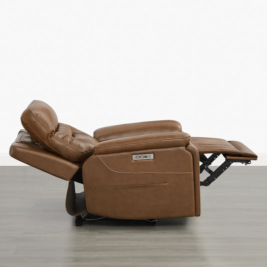 Leather Lay-Flat Power Recliner with LED Lighting