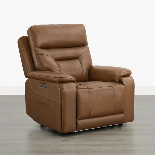 Leather Lay-Flat Power Recliner with LED Lighting