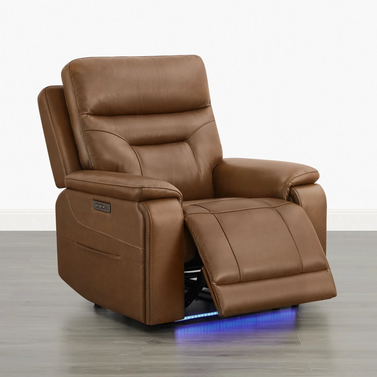 Leather Lay-Flat Power Recliner with LED Lighting
