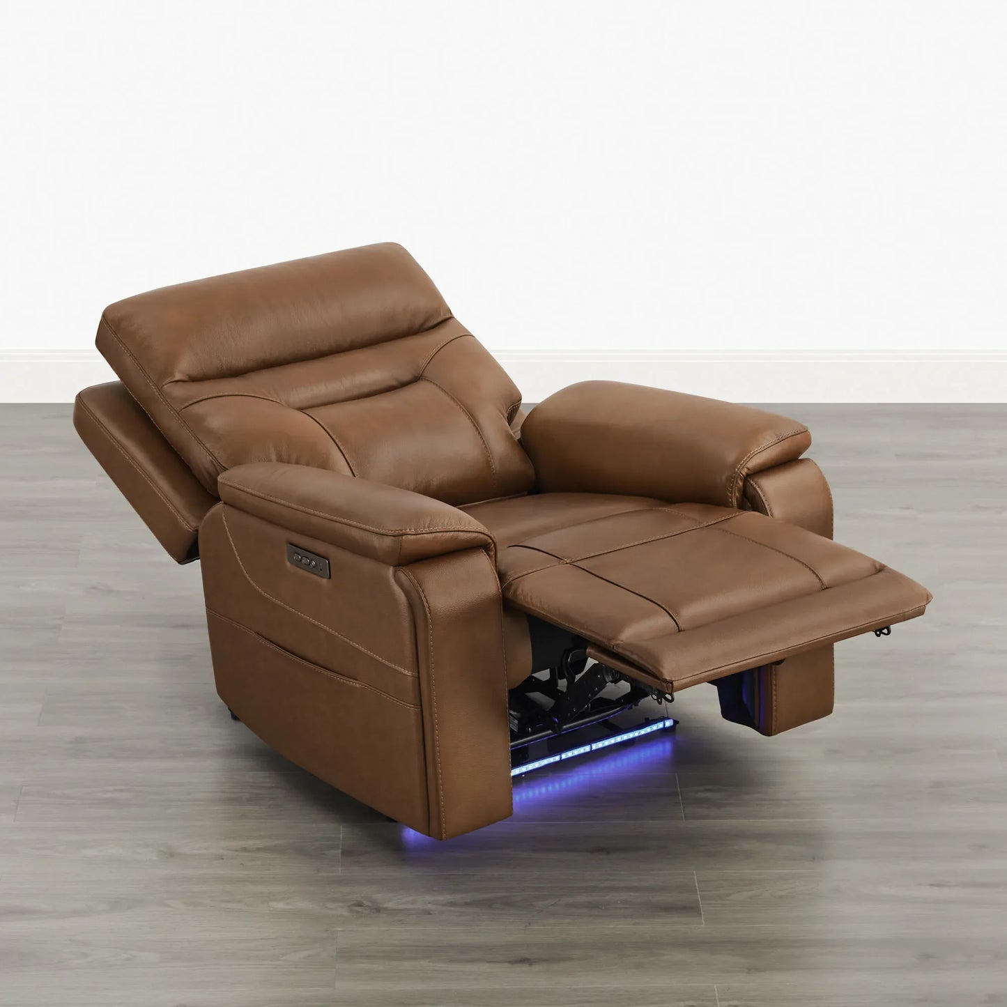 Leather Lay-Flat Power Recliner with LED Lighting