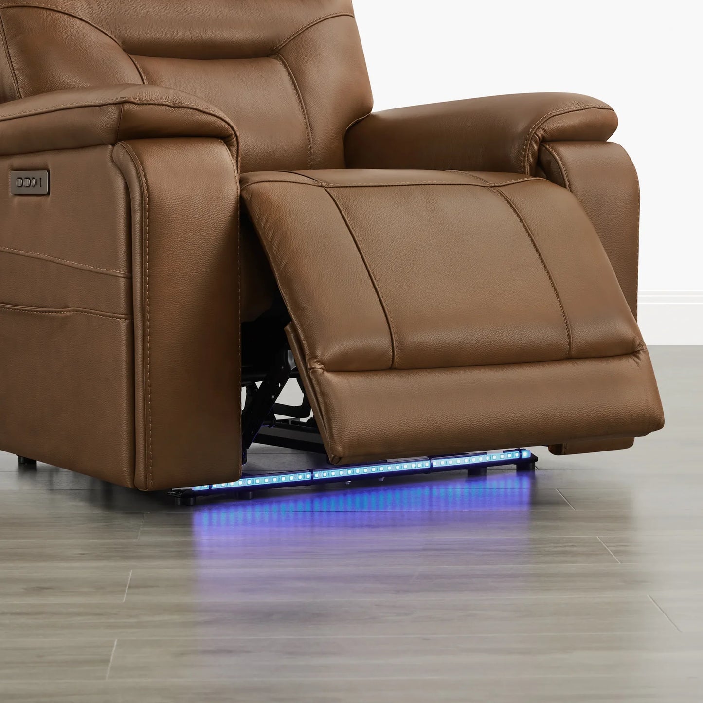 Leather Lay-Flat Power Recliner with LED Lighting