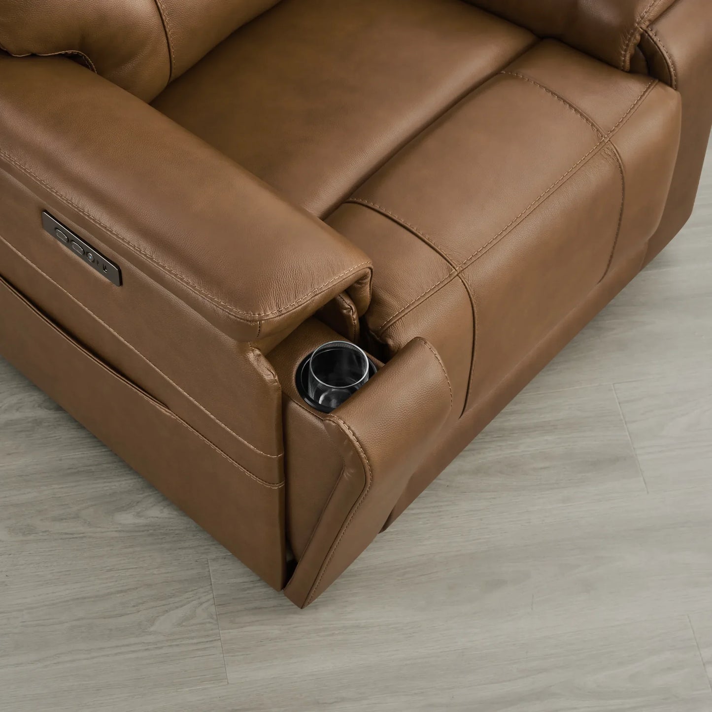 Leather Lay-Flat Power Recliner with LED Lighting