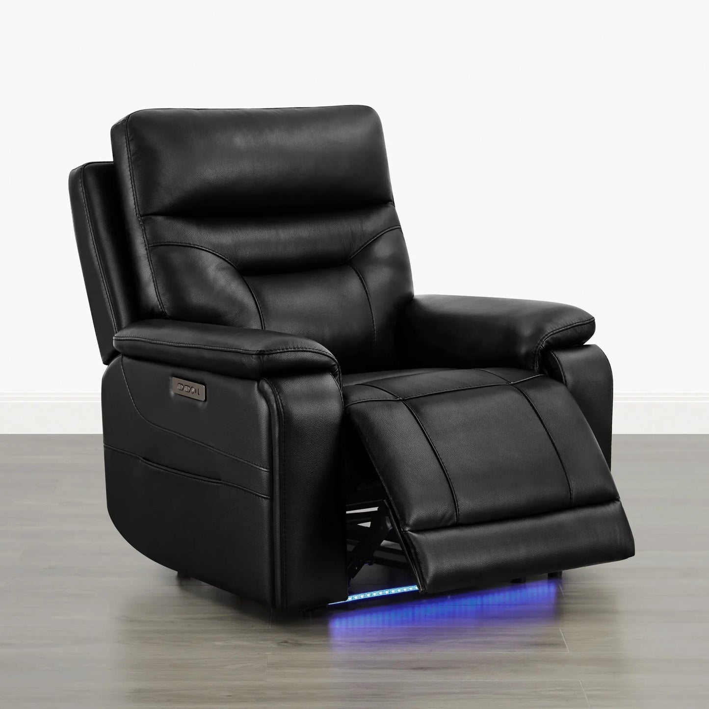 Leather Lay-Flat Power Recliner with LED Lighting