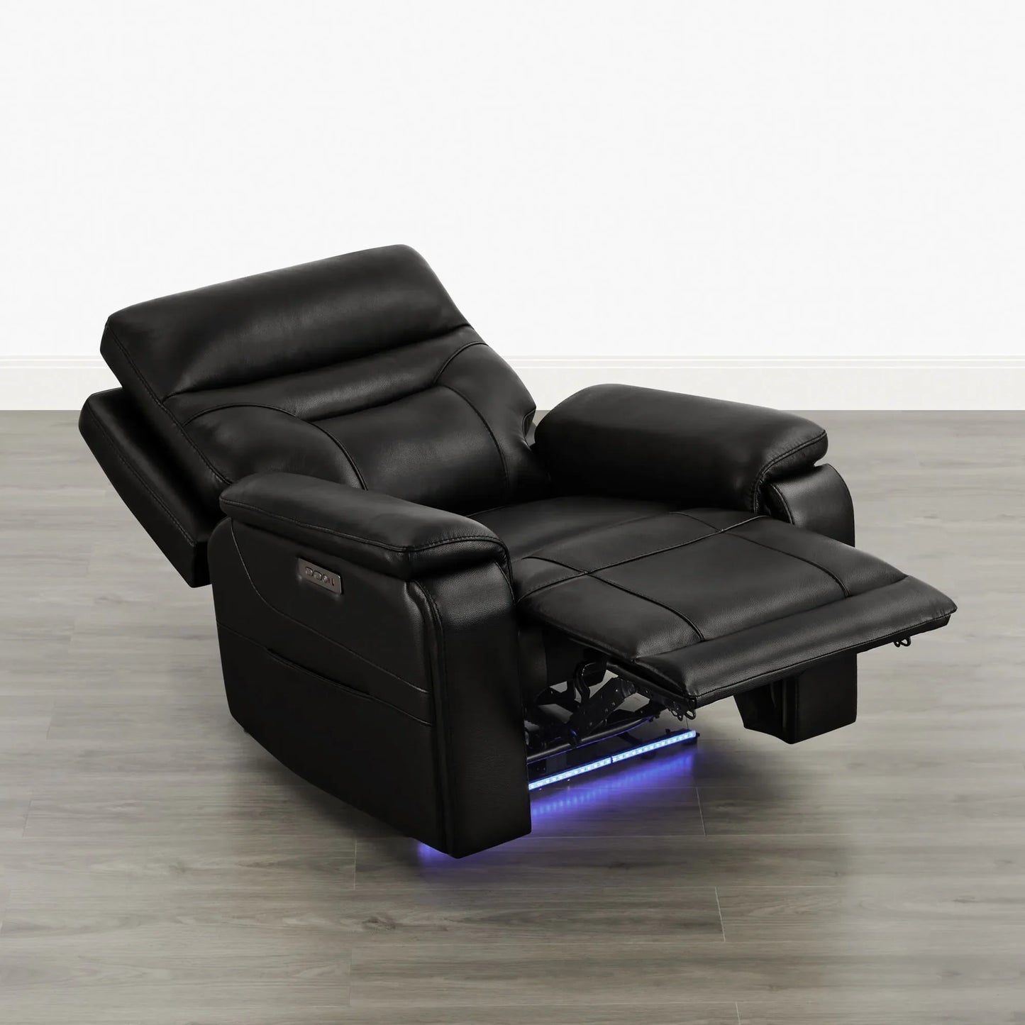 Leather Lay-Flat Power Recliner with LED Lighting