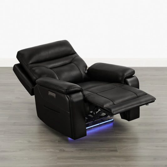 Leather Lay-Flat Power Recliner with LED Lighting
