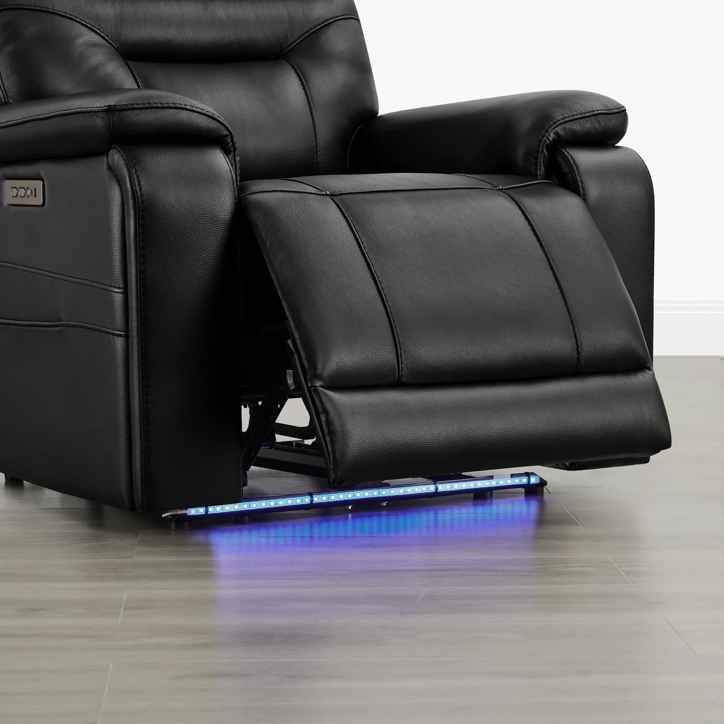 Leather Lay-Flat Power Recliner with LED Lighting