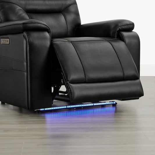 Leather Lay-Flat Power Recliner with LED Lighting