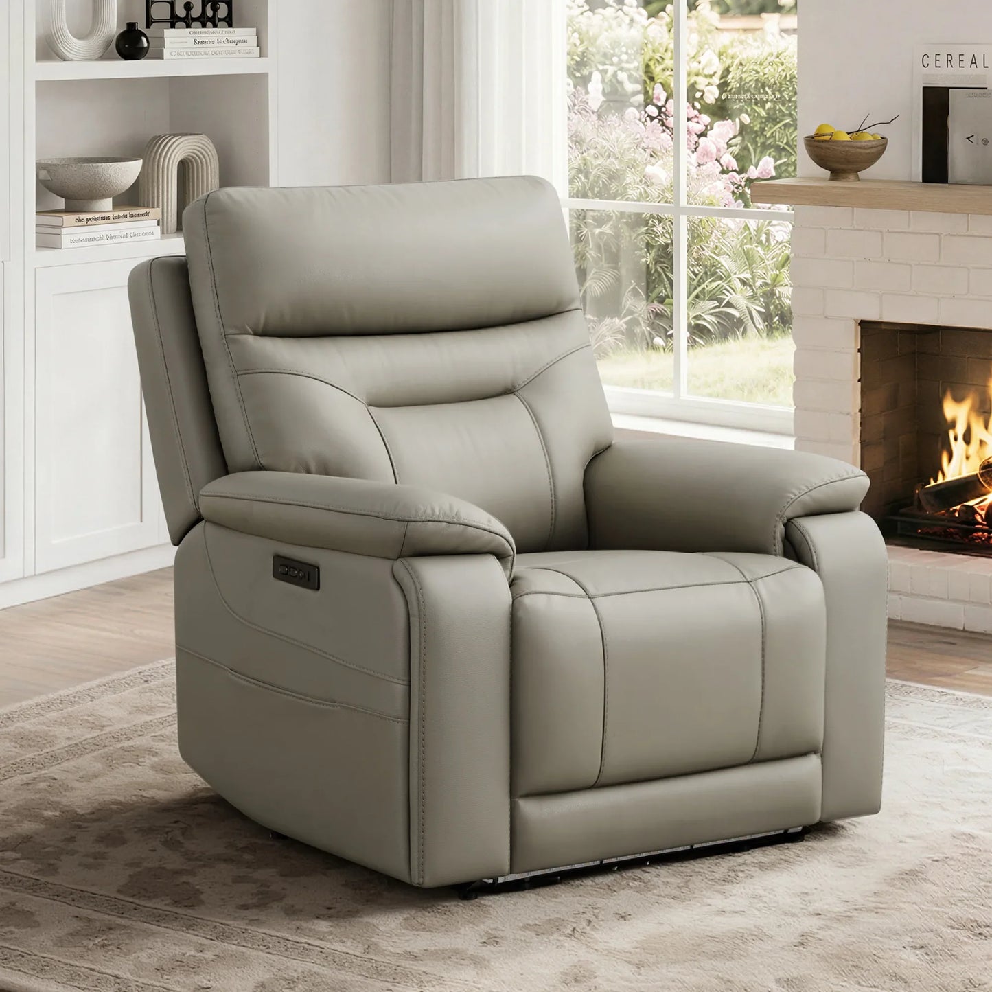 Leather Lay-Flat Power Recliner with LED Lighting