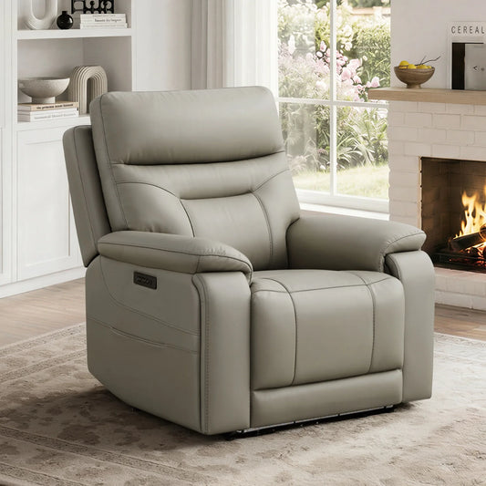 Leather Lay-Flat Power Recliner with LED Lighting