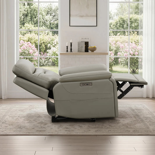 Leather Lay-Flat Power Recliner with LED Lighting