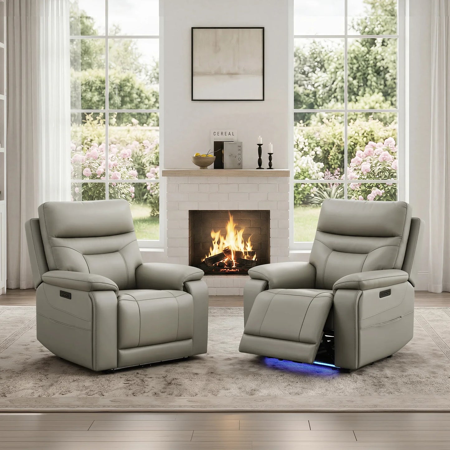 Leather Lay-Flat Power Recliner with LED Lighting