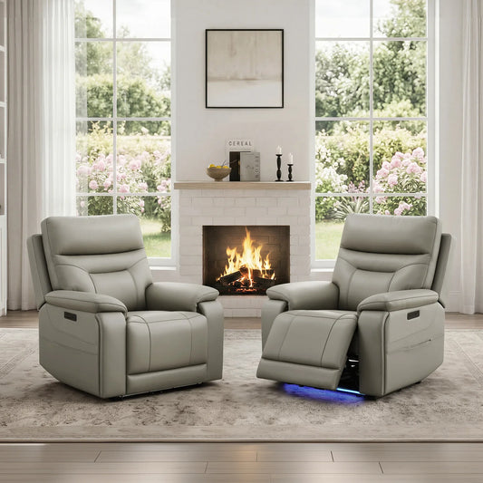Leather Lay-Flat Power Recliner with LED Lighting