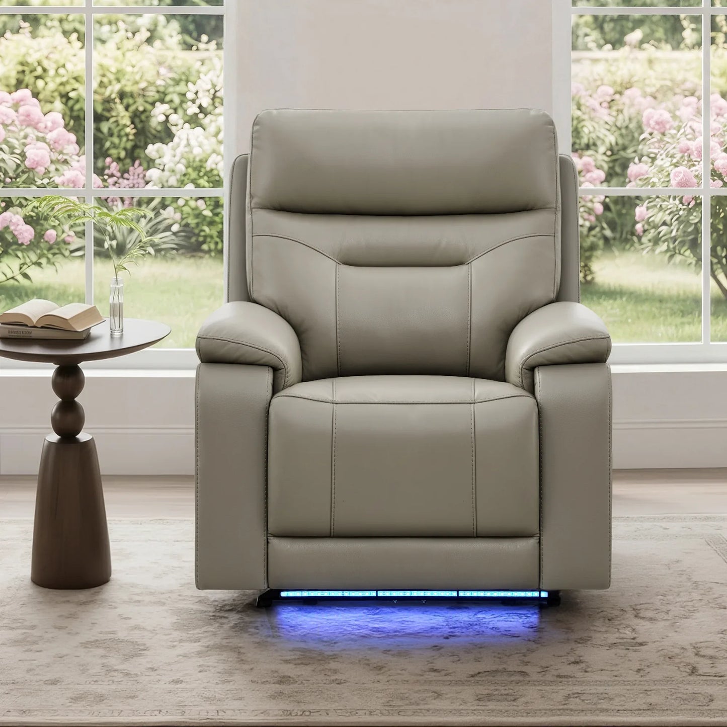 Leather Lay-Flat Power Recliner with LED Lighting