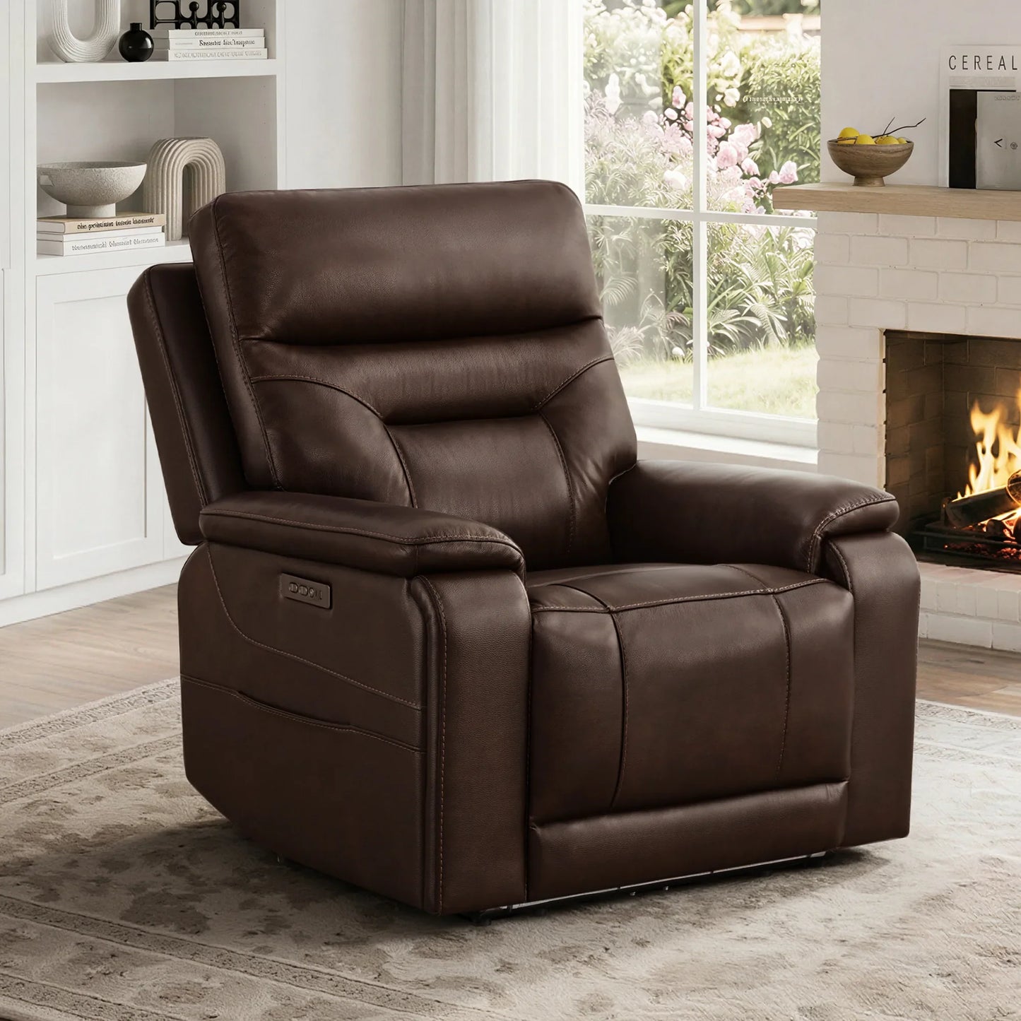 Leather Lay-Flat Power Recliner with LED Lighting