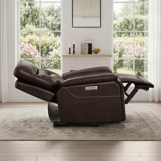 Leather Lay-Flat Power Recliner with LED Lighting