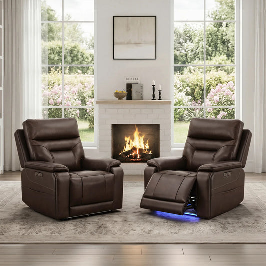 Leather Lay-Flat Power Recliner with LED Lighting
