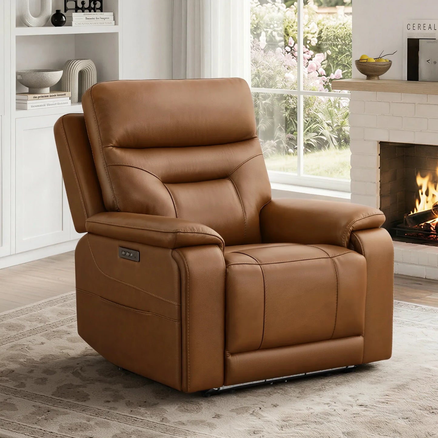 Leather Lay-Flat Power Recliner with LED Lighting