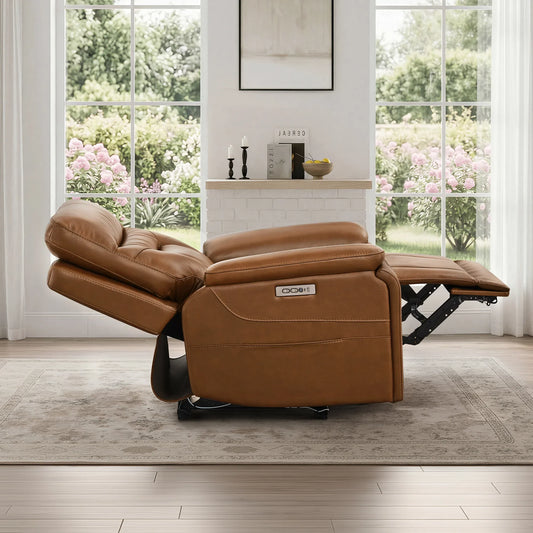 Leather Lay-Flat Power Recliner with LED Lighting