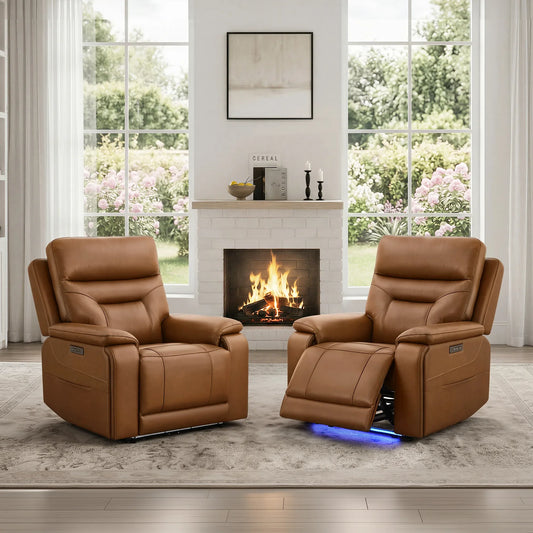 Leather Lay-Flat Power Recliner with LED Lighting