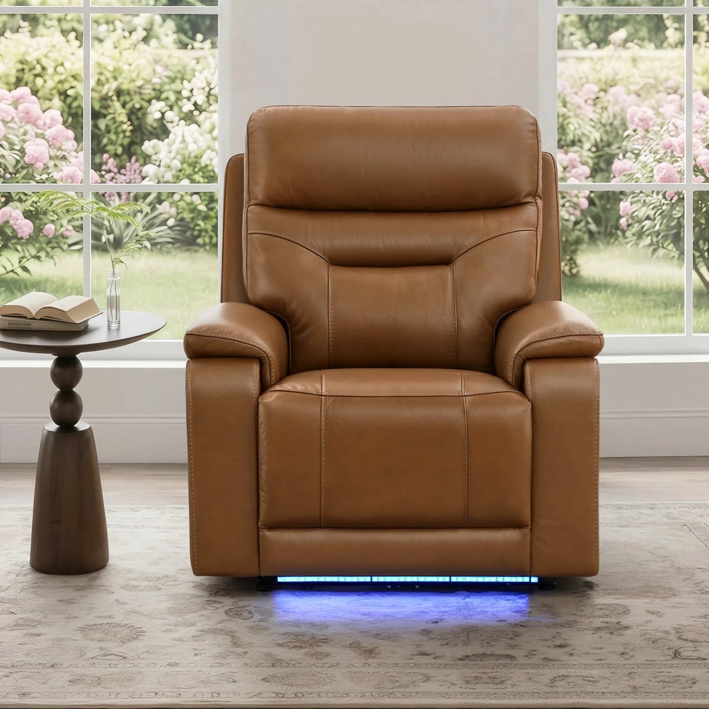 Leather Lay-Flat Power Recliner with LED Lighting