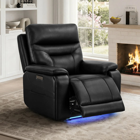 Leather Lay-Flat Power Recliner with LED Lighting