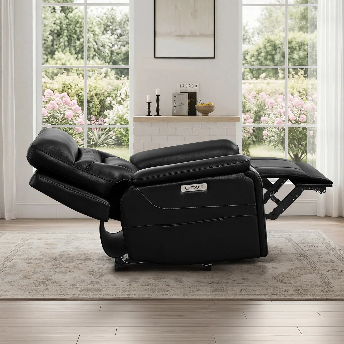 Leather Lay-Flat Power Recliner with LED Lighting