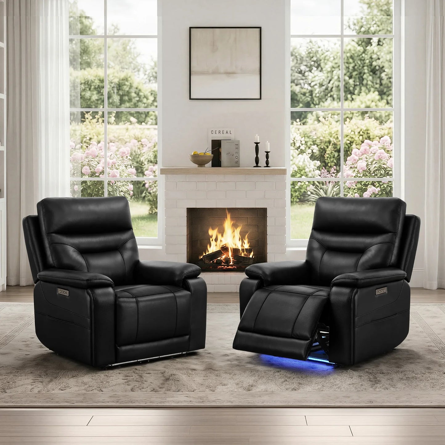 Leather Lay-Flat Power Recliner with LED Lighting