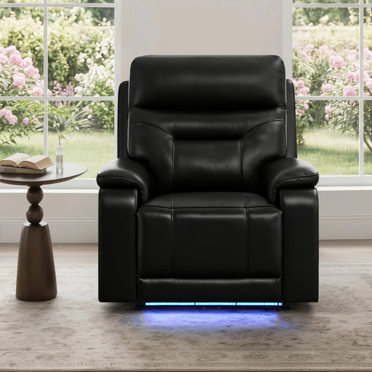 Leather Lay-Flat Power Recliner with LED Lighting