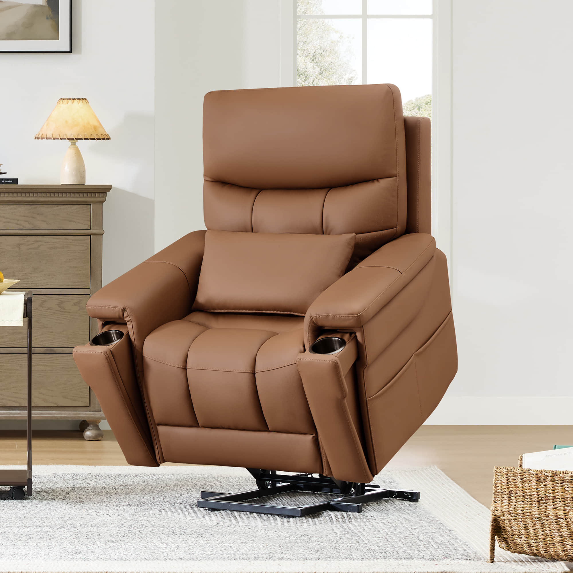 Leather Lift Assist Recliner with Heat Massage Feature
