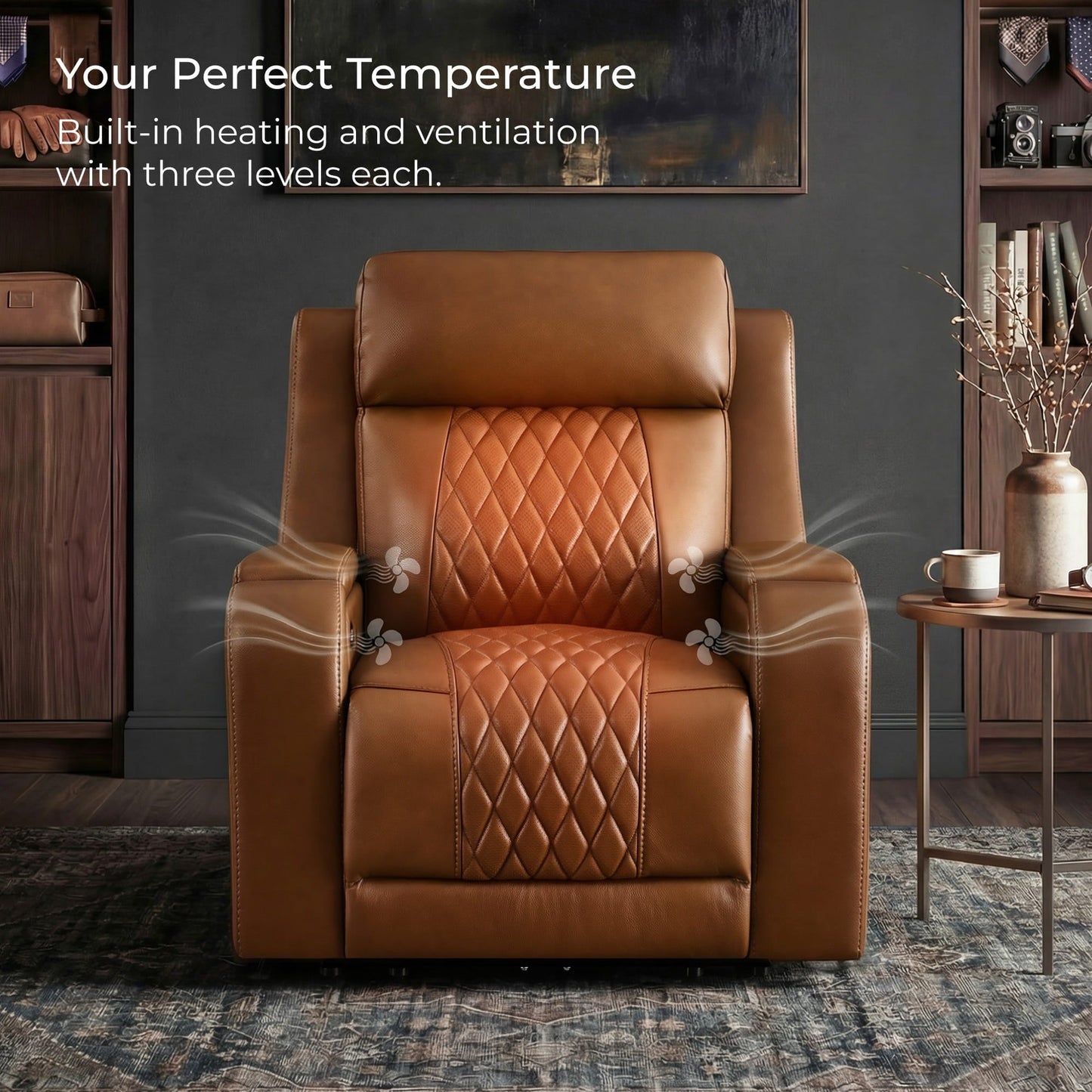Leather Power Recliner with Heat, Cooling & Adjustable Headrest