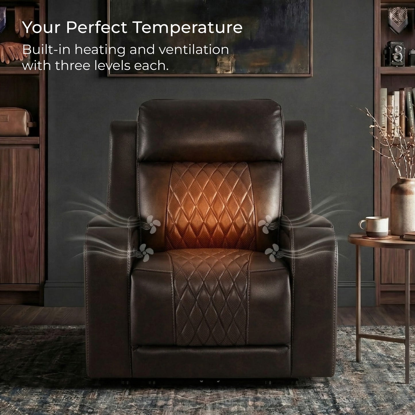 Leather Power Recliner with Heat, Cooling & Adjustable Headrest