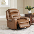 Leather Power Recliner with Lay Flat Design and Headrest