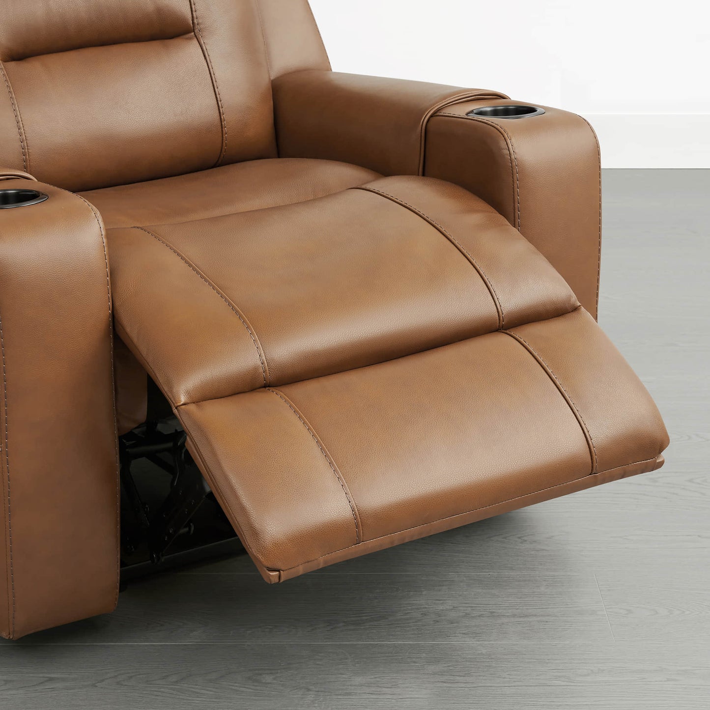 Leather Power Recliner with Lay Flat Design and Headrest