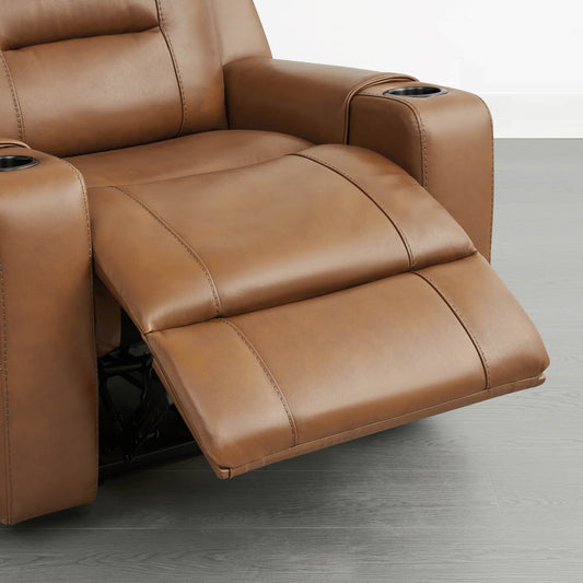 Leather Power Recliner with Lay Flat Design and Headrest