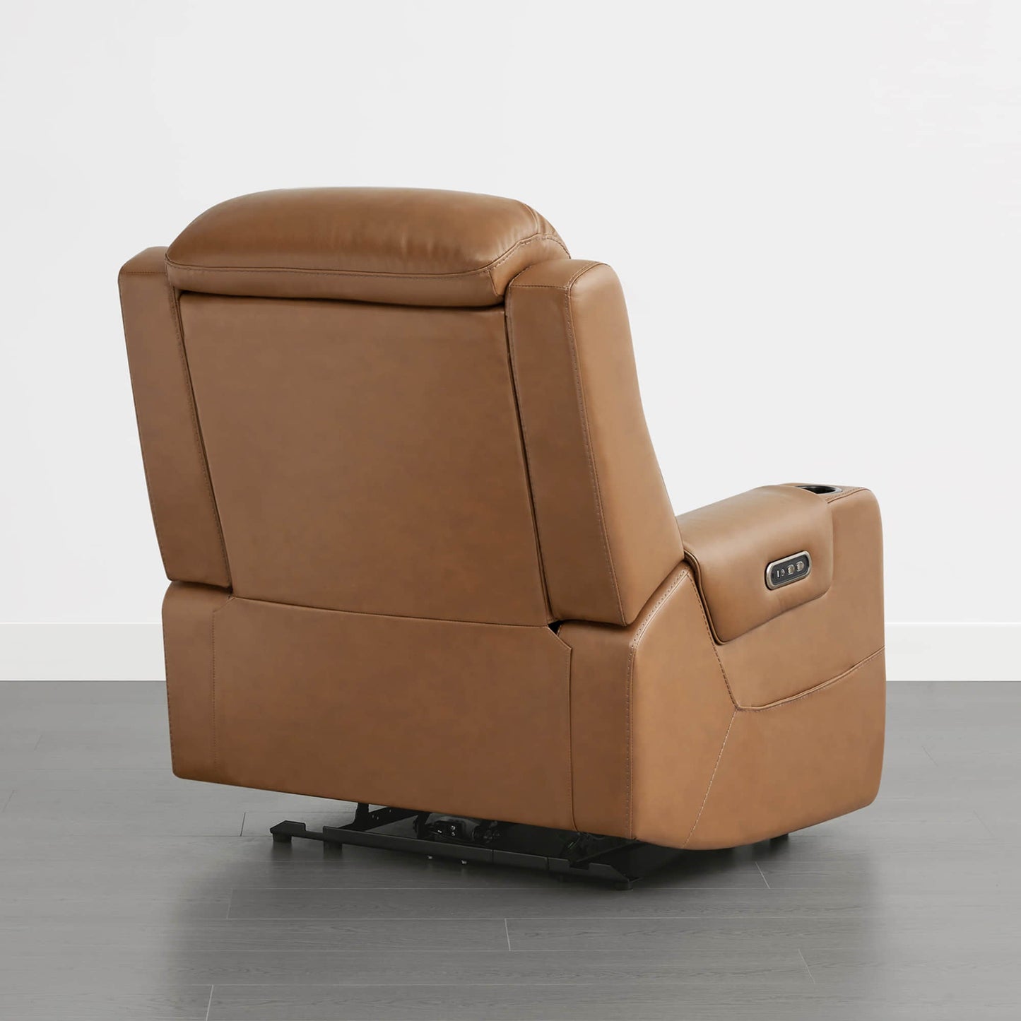 Leather Power Recliner with Lay Flat Design and Headrest