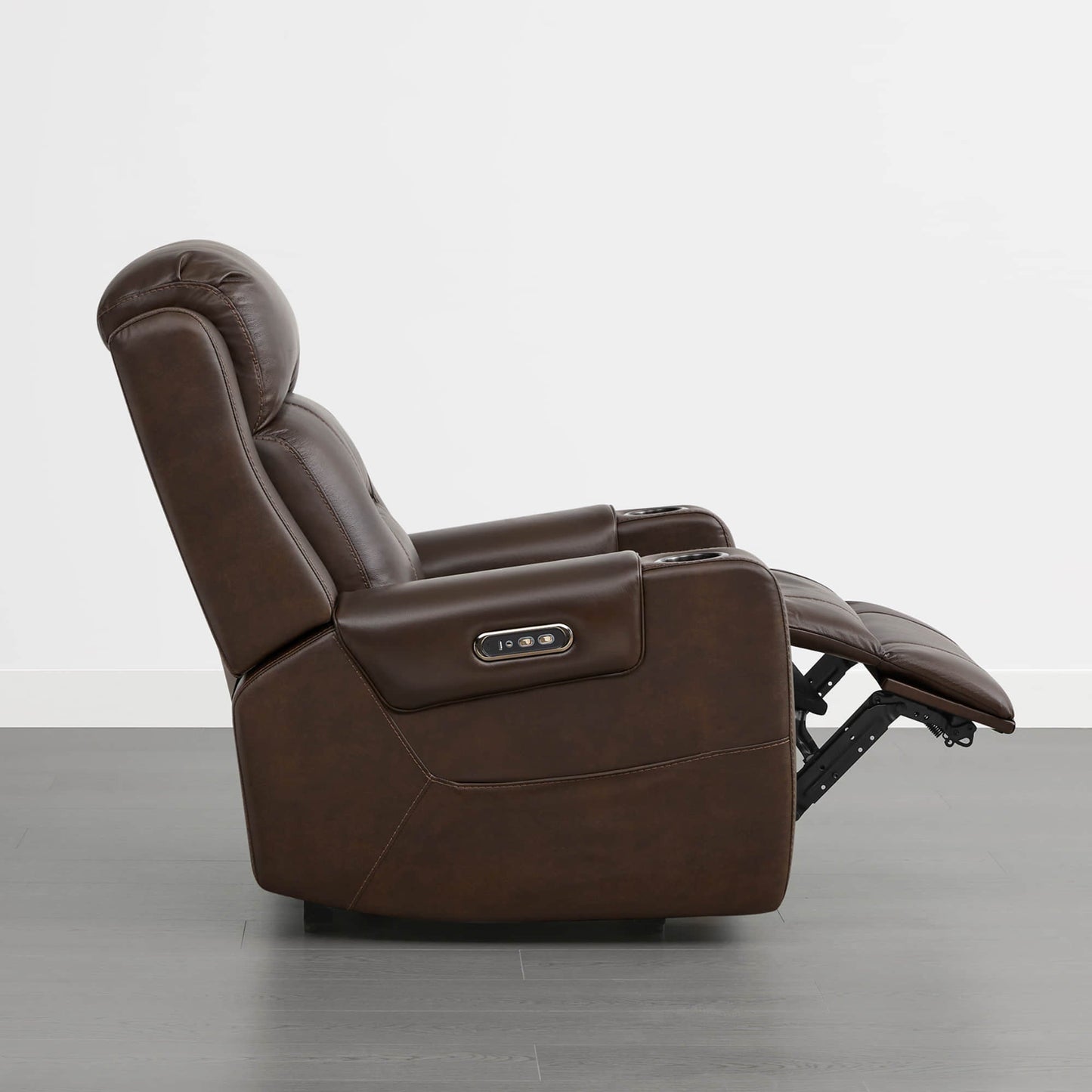 Leather Power Recliner with Lay Flat Design and Headrest