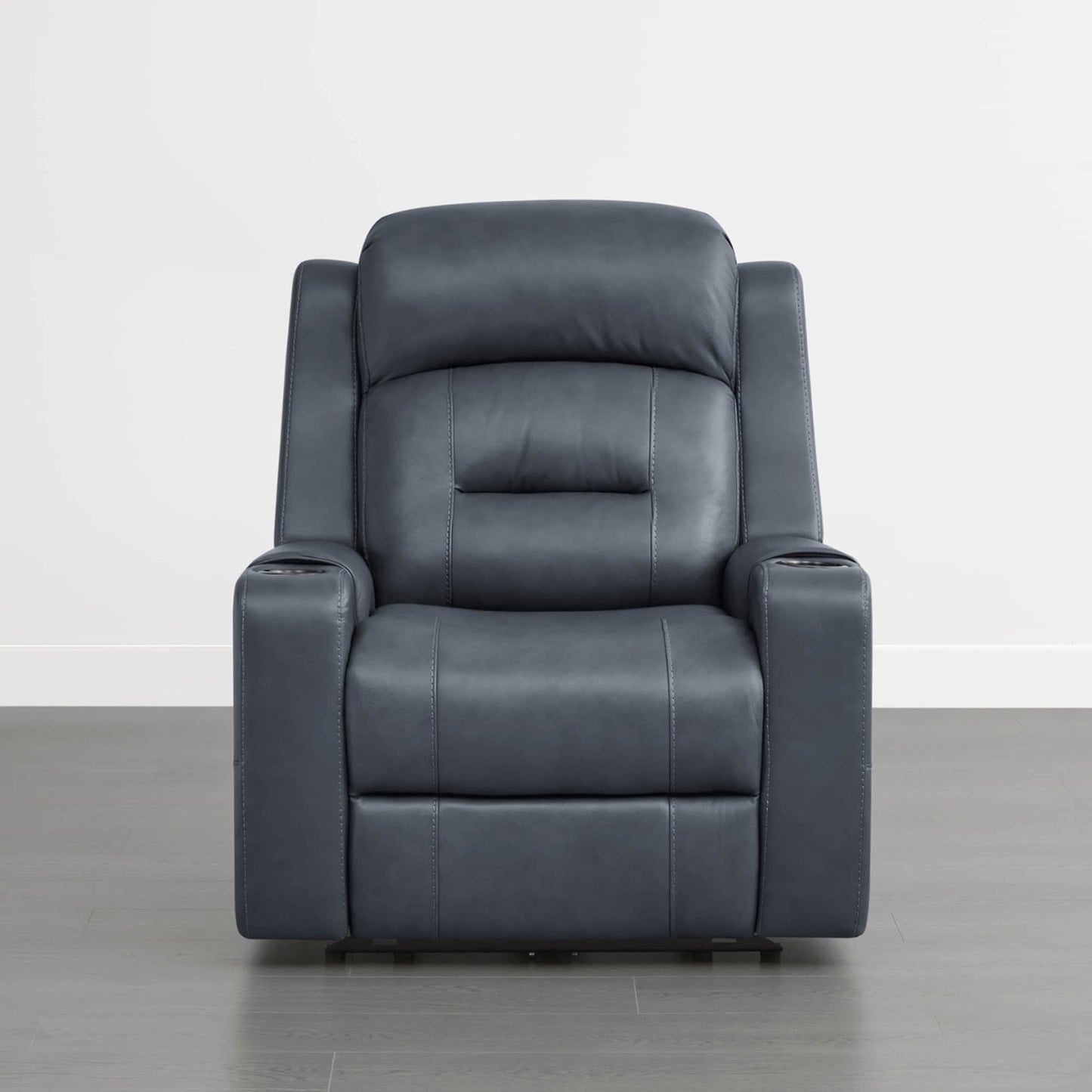 Leather Power Recliner with Lay Flat Design and Headrest