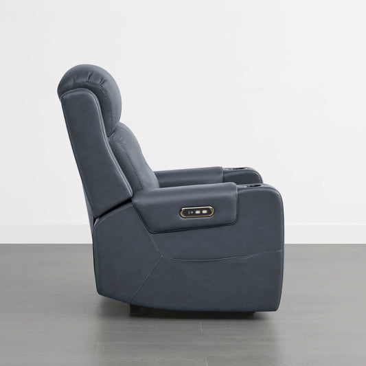 Leather Power Recliner with Lay Flat Design and Headrest