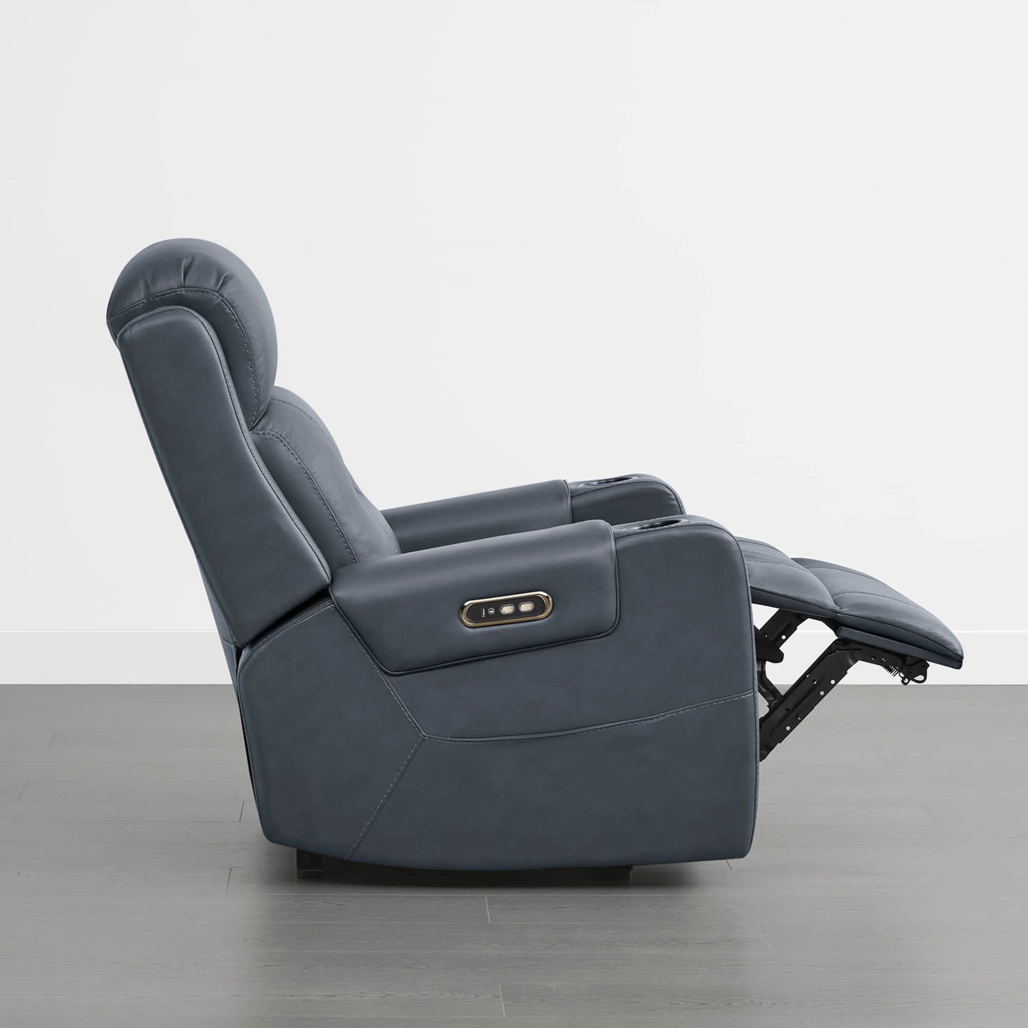 Leather Power Recliner with Lay Flat Design and Headrest