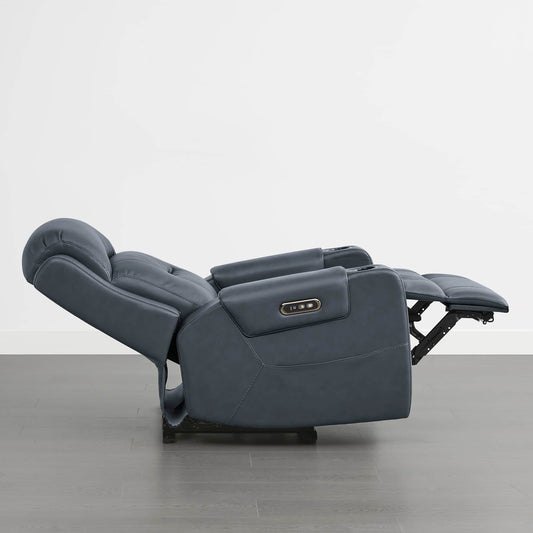 Leather Power Recliner with Lay Flat Design and Headrest