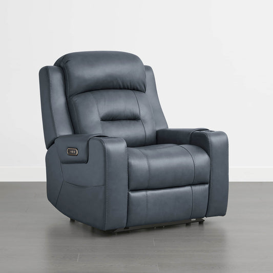 Leather Power Recliner with Lay Flat Design and Headrest