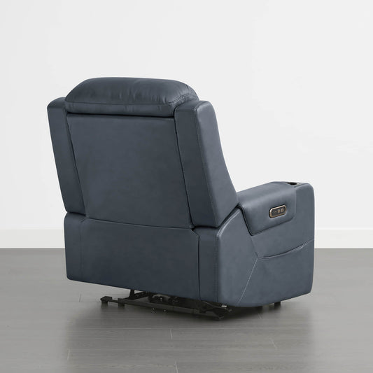 Leather Power Recliner with Lay Flat Design and Headrest