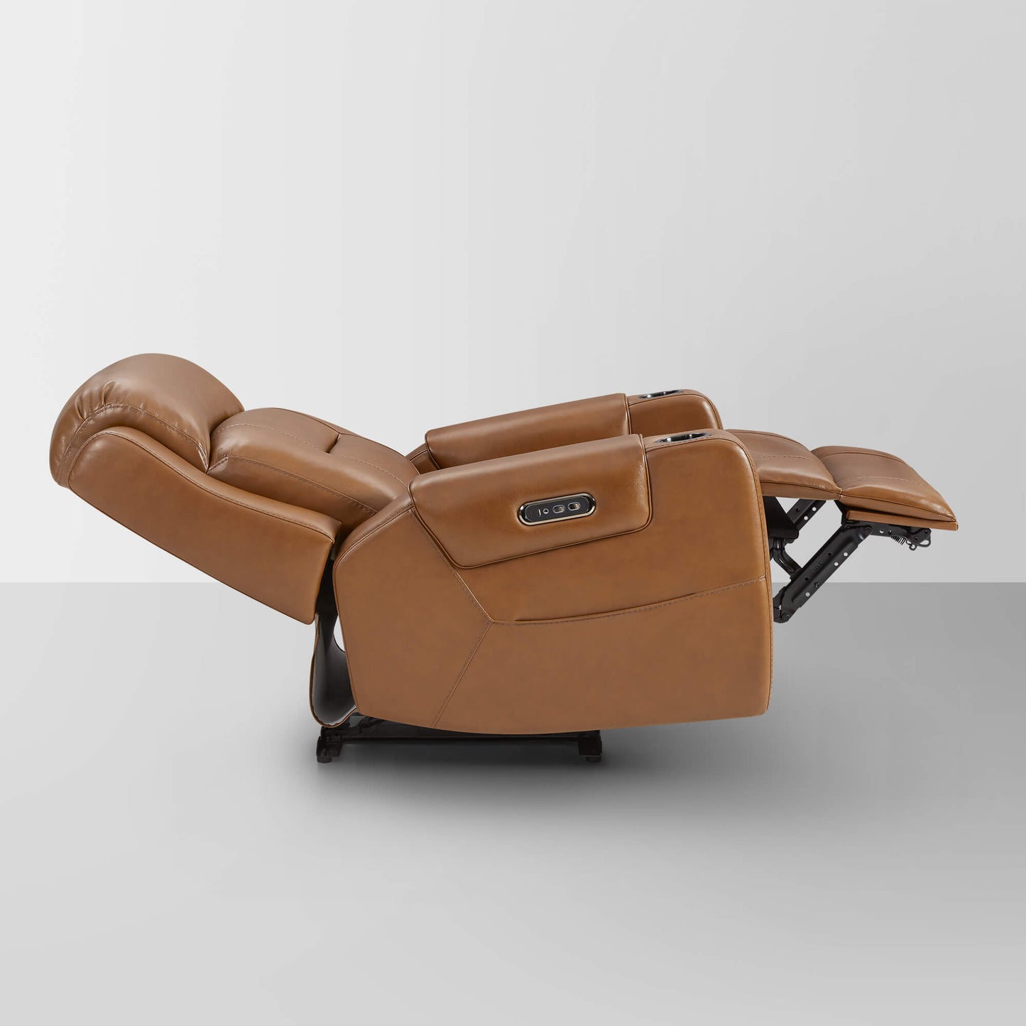 Leather Power Recliner with Lay Flat Design and Headrest