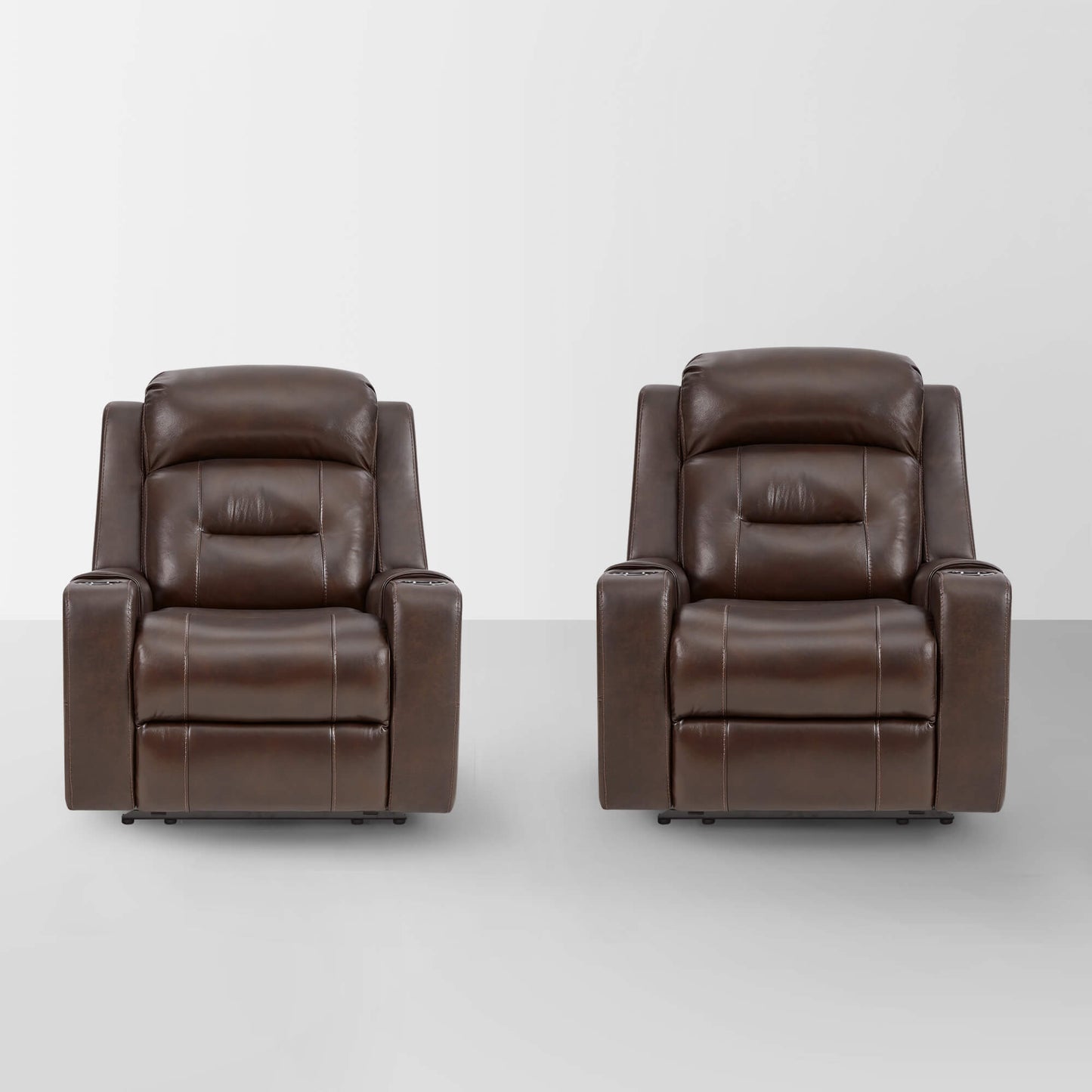 Leather Power Recliner with Lay Flat Design and Headrest