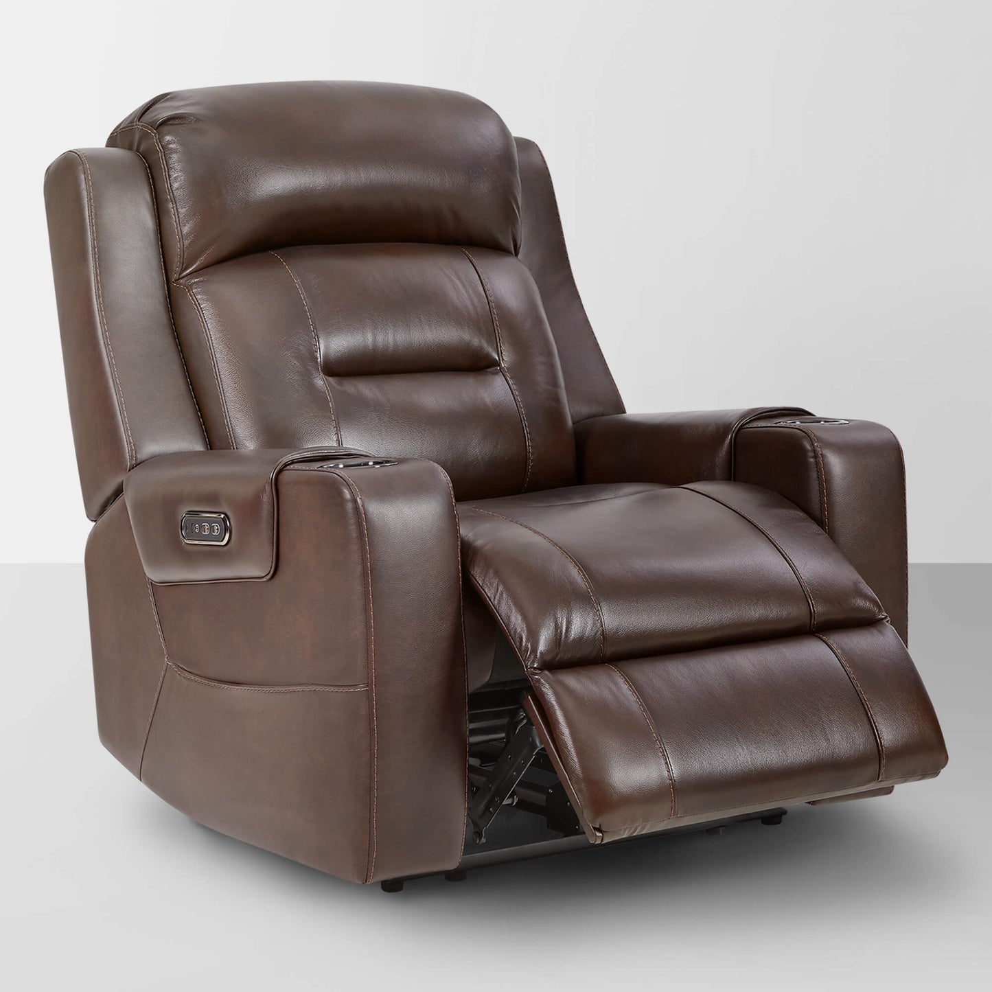 Leather Power Recliner with Lay Flat Design and Headrest