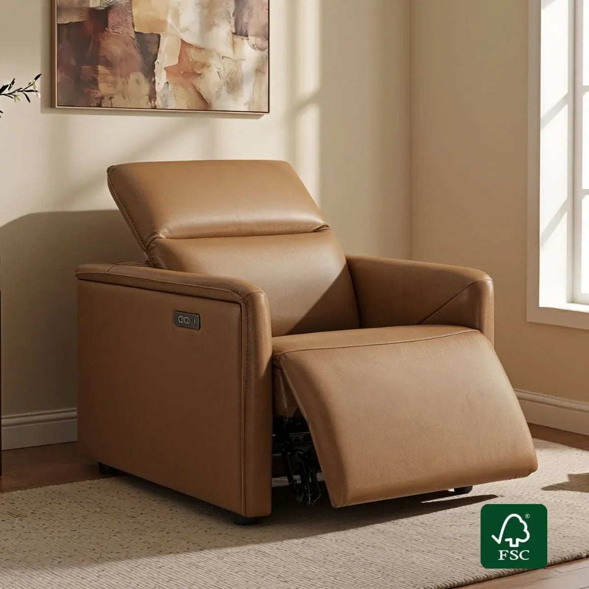 Leather Power Recliner with Zero-Wall Design