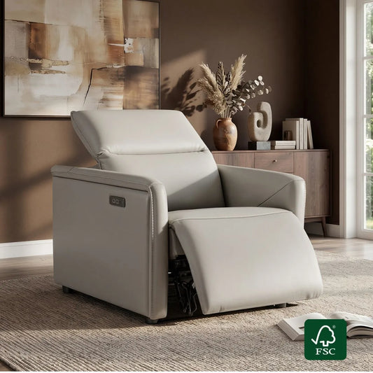 Leather Power Recliner with Zero-Wall Design