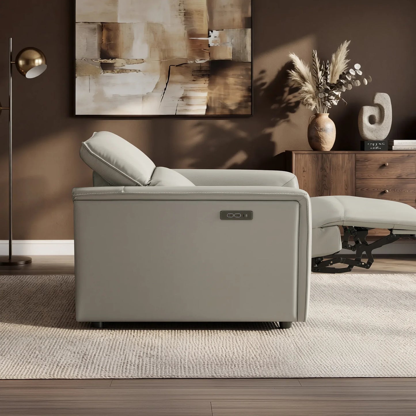 Leather Power Recliner with Zero-Wall Design